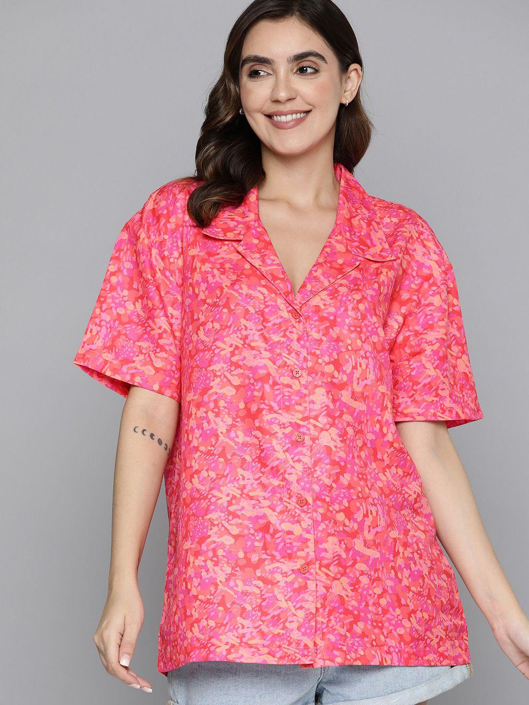 mast & harbour women opaque printed satin casual shirt