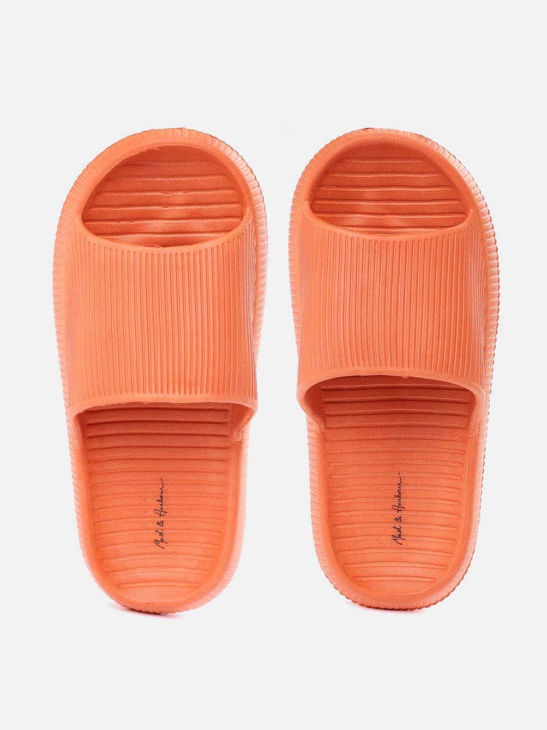 mast & harbour women orange self-striped sliders