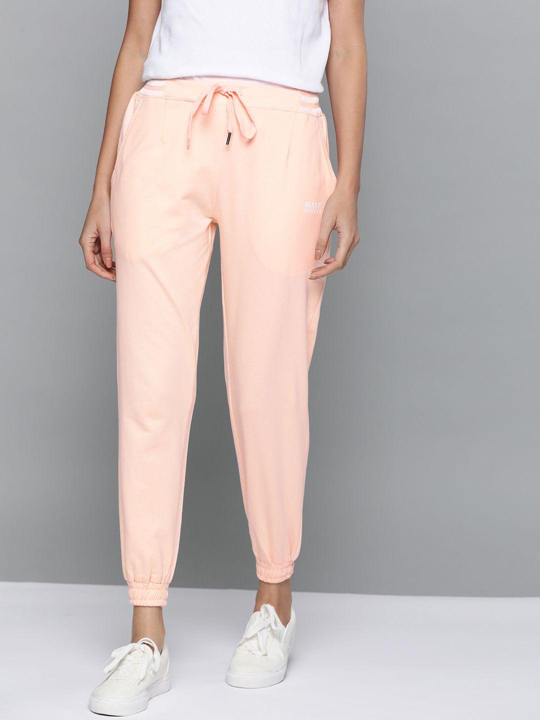 mast & harbour women peach-colored solid pure cotton joggers