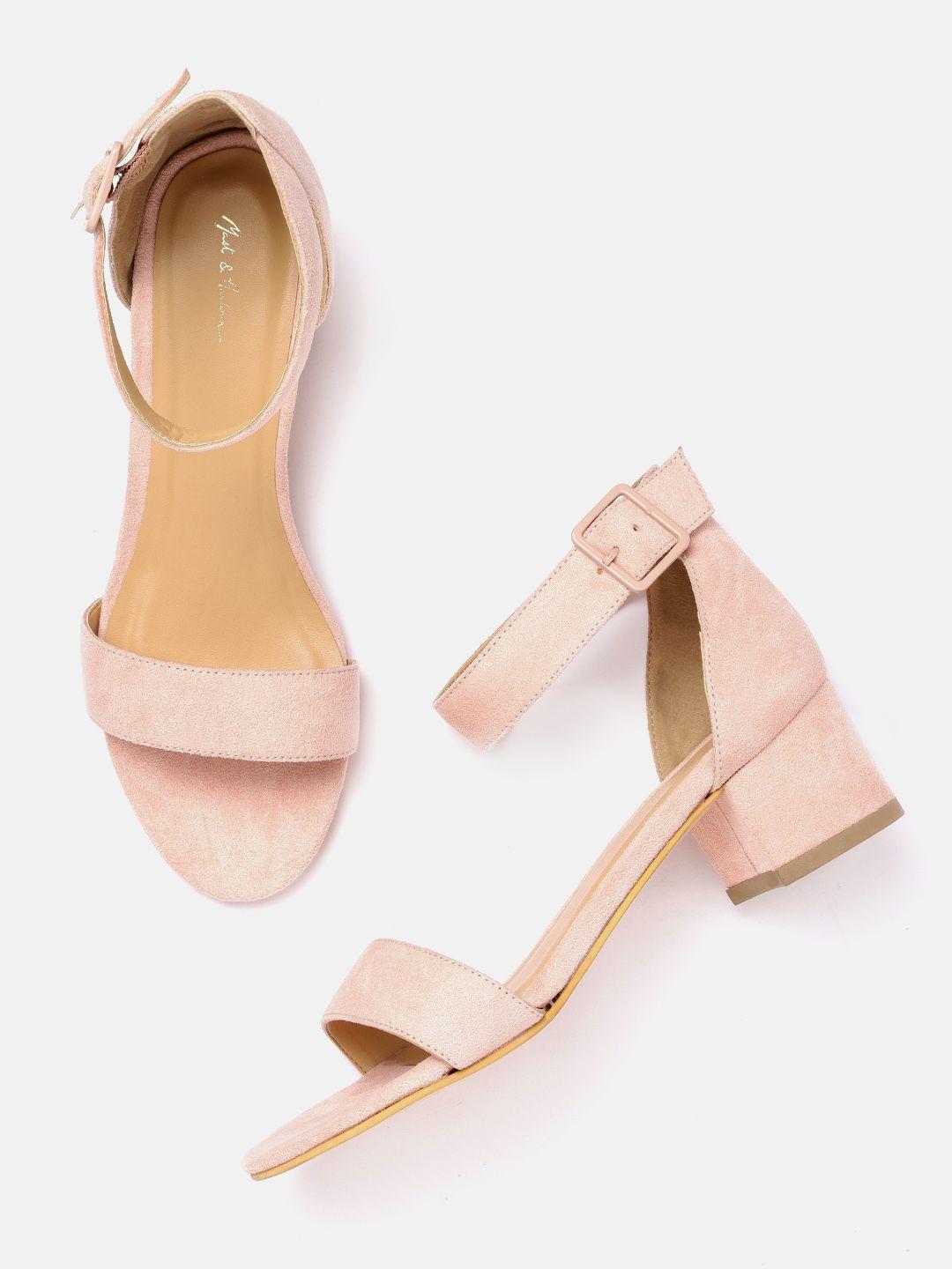 mast & harbour women peach-coloured solid mid-top block heels