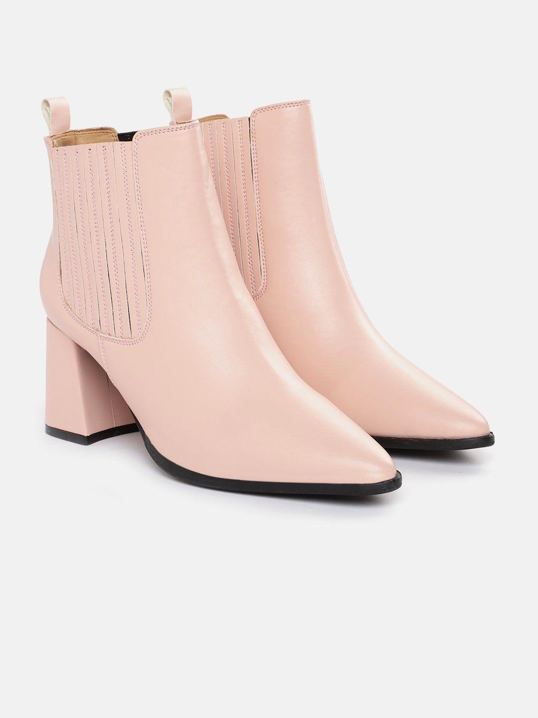 mast & harbour women peach-coloured solid mid-top chelsea block heel boots