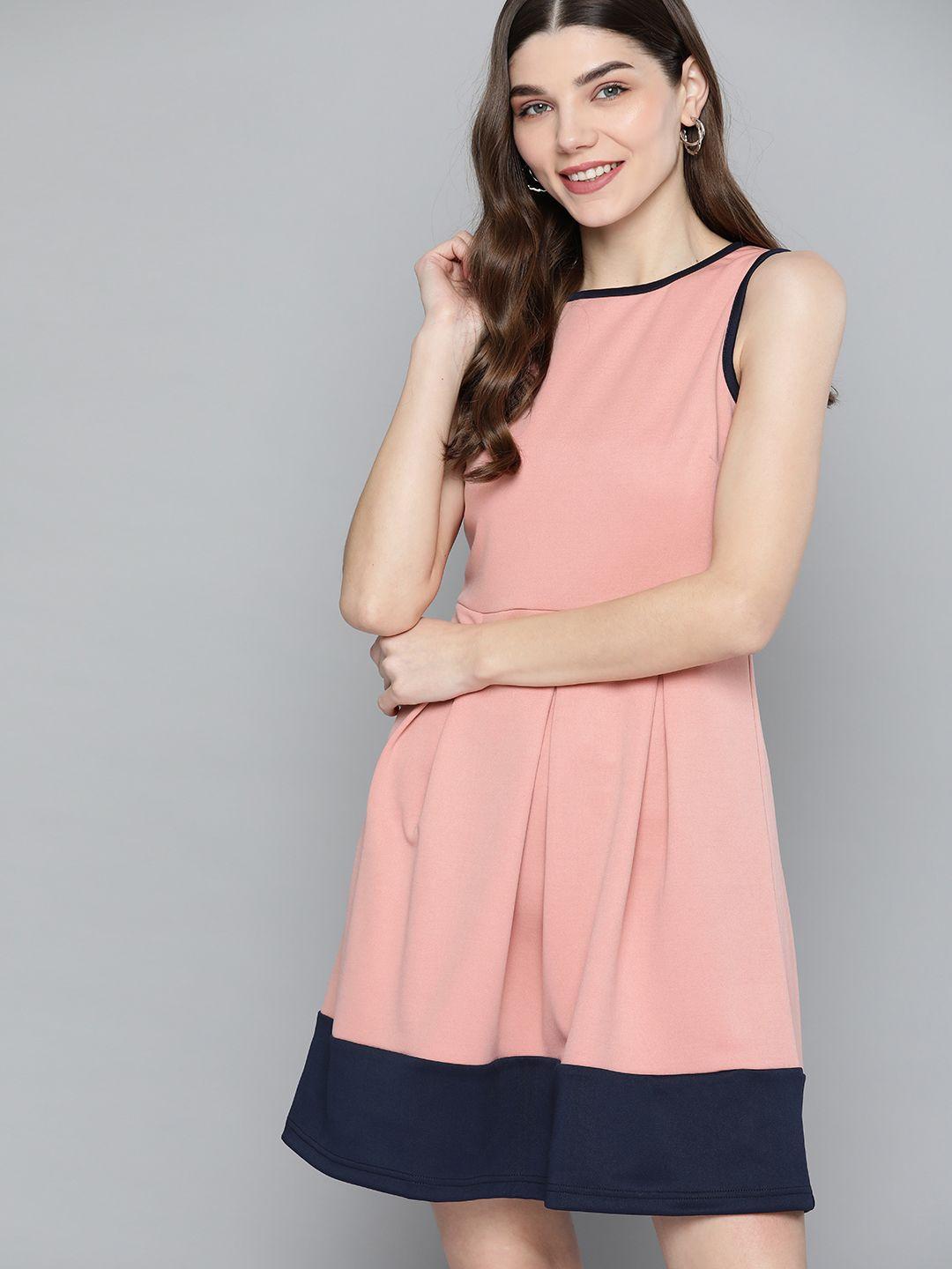 mast & harbour women pink & navy blue a-line dress