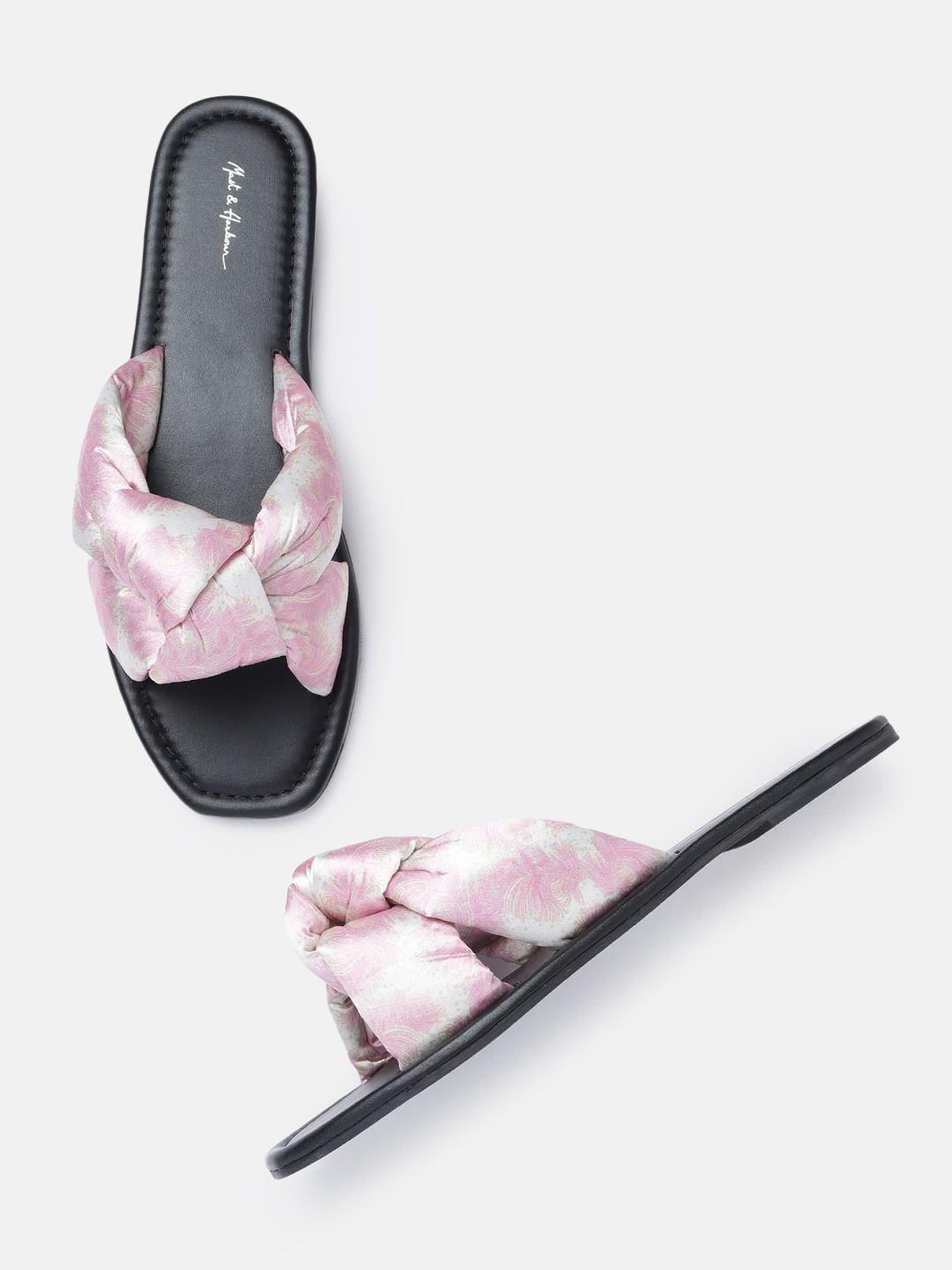 mast & harbour women pink & white printed open toe flats with knot detail
