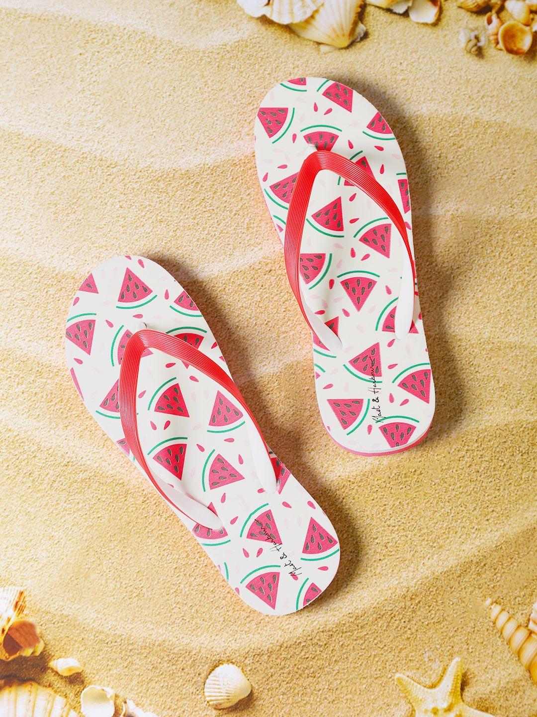 mast & harbour women pink & white printed thong flip-flops