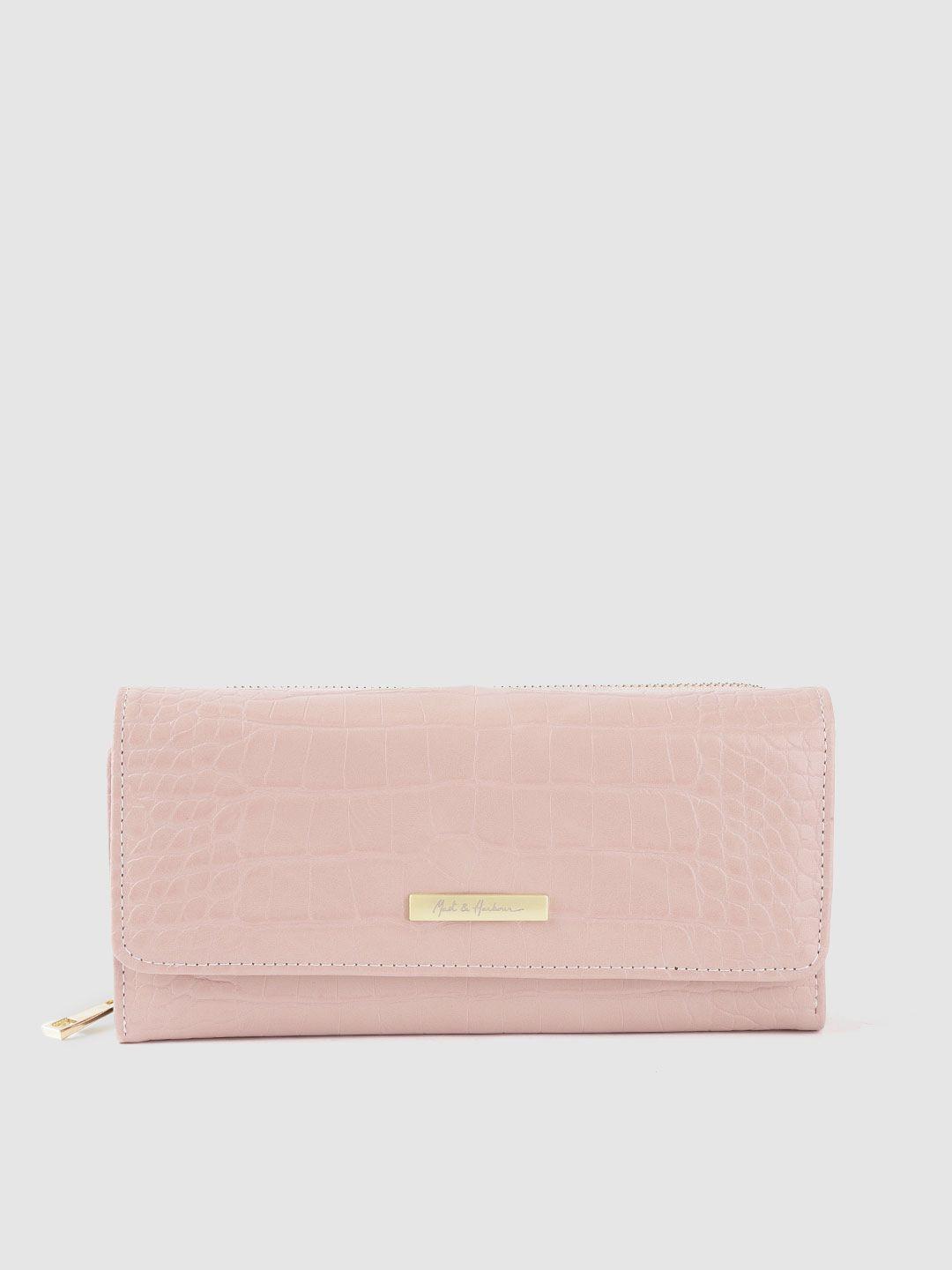 mast & harbour women pink croc textured three fold wallet