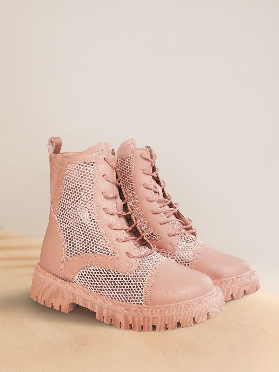 mast & harbour women pink mesh mid-top flat boots