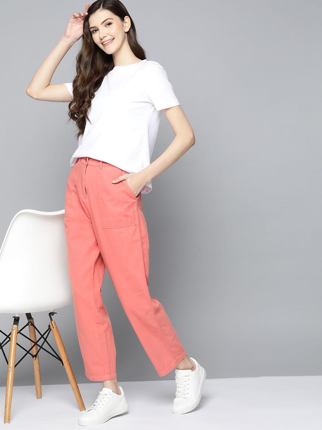 mast & harbour women pink pure cotton pleated trousers