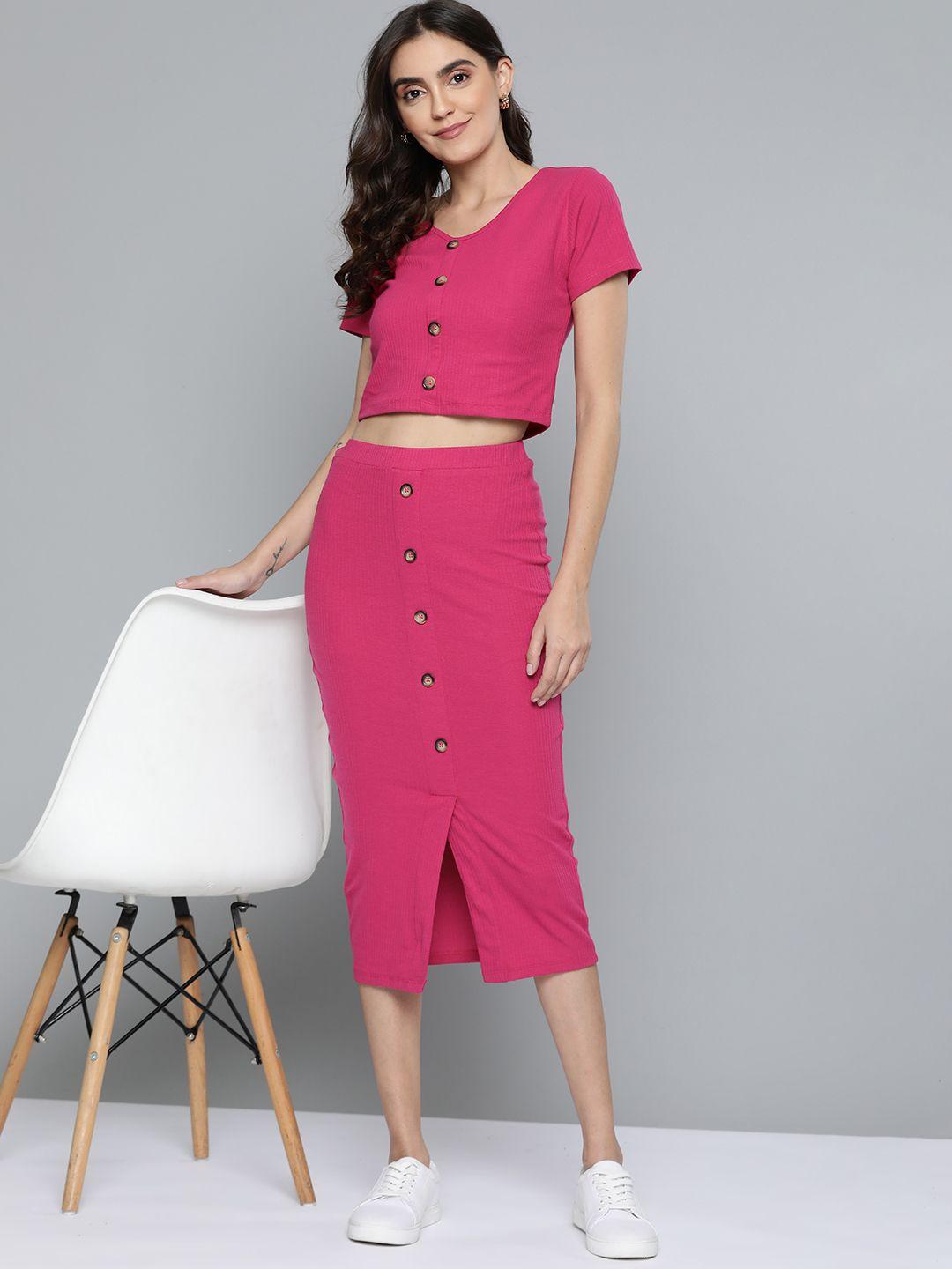 mast & harbour women pink ribbed top & skirt co-ord set