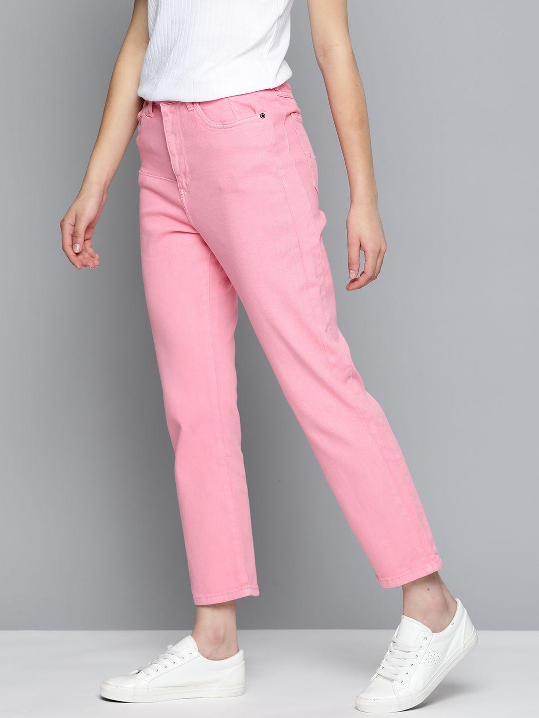 mast & harbour women pink straight fit stretchable jeans