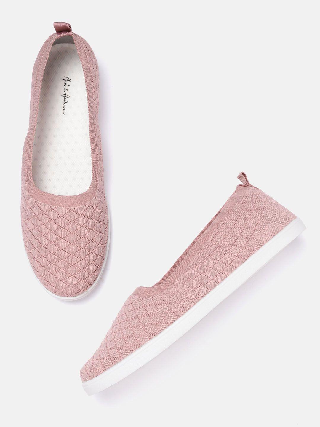 mast & harbour women pink woven design slip-on sneakers