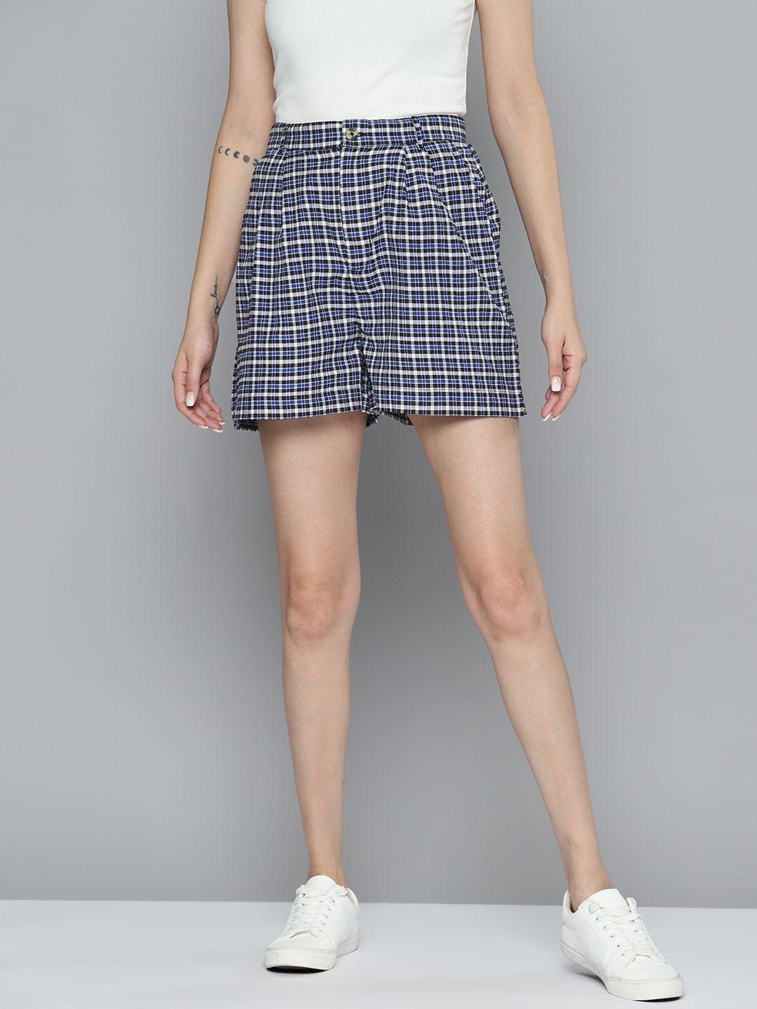 mast & harbour women pure cotton checked shorts