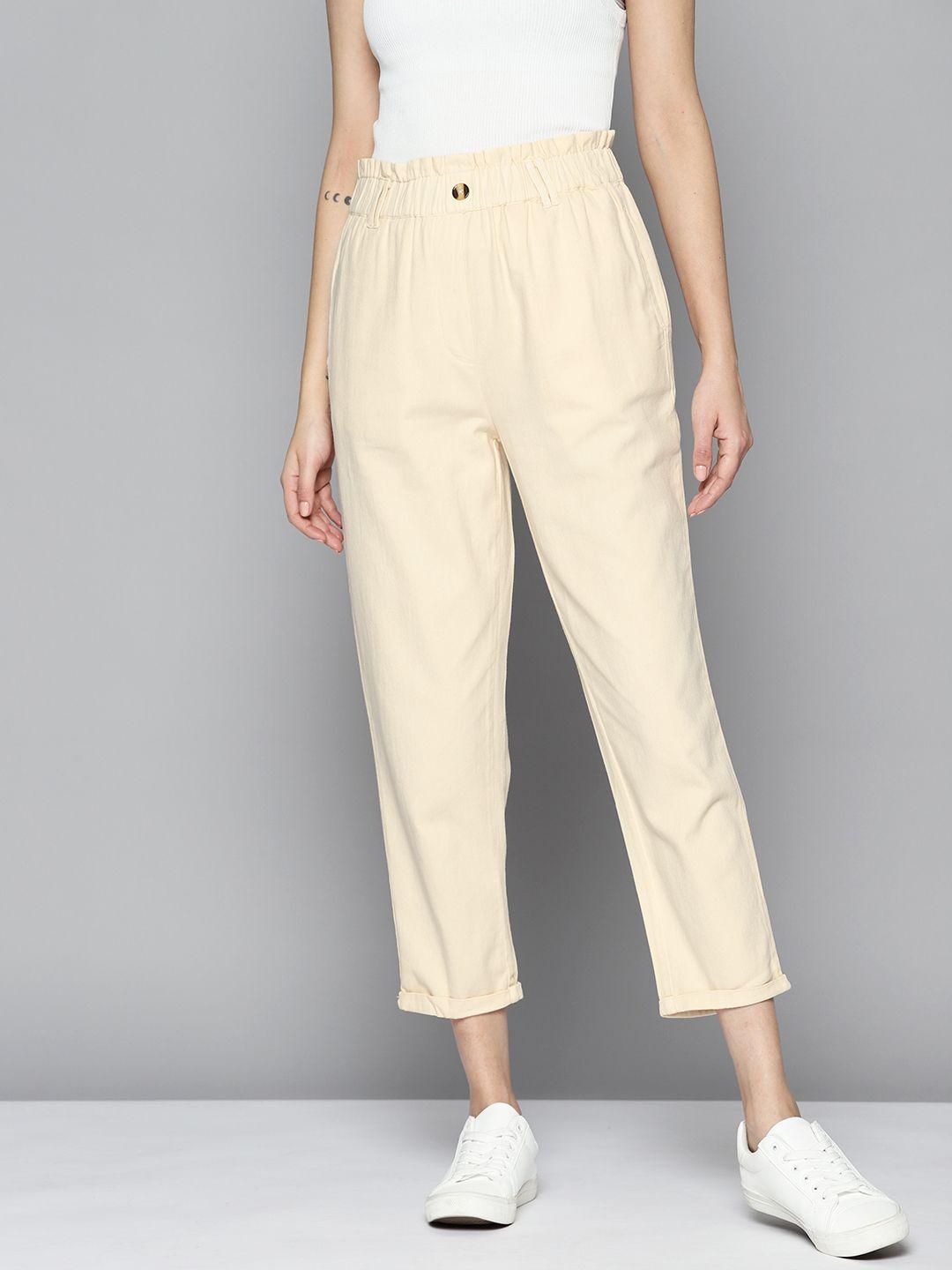 mast & harbour women pure cotton pleated crop trousers