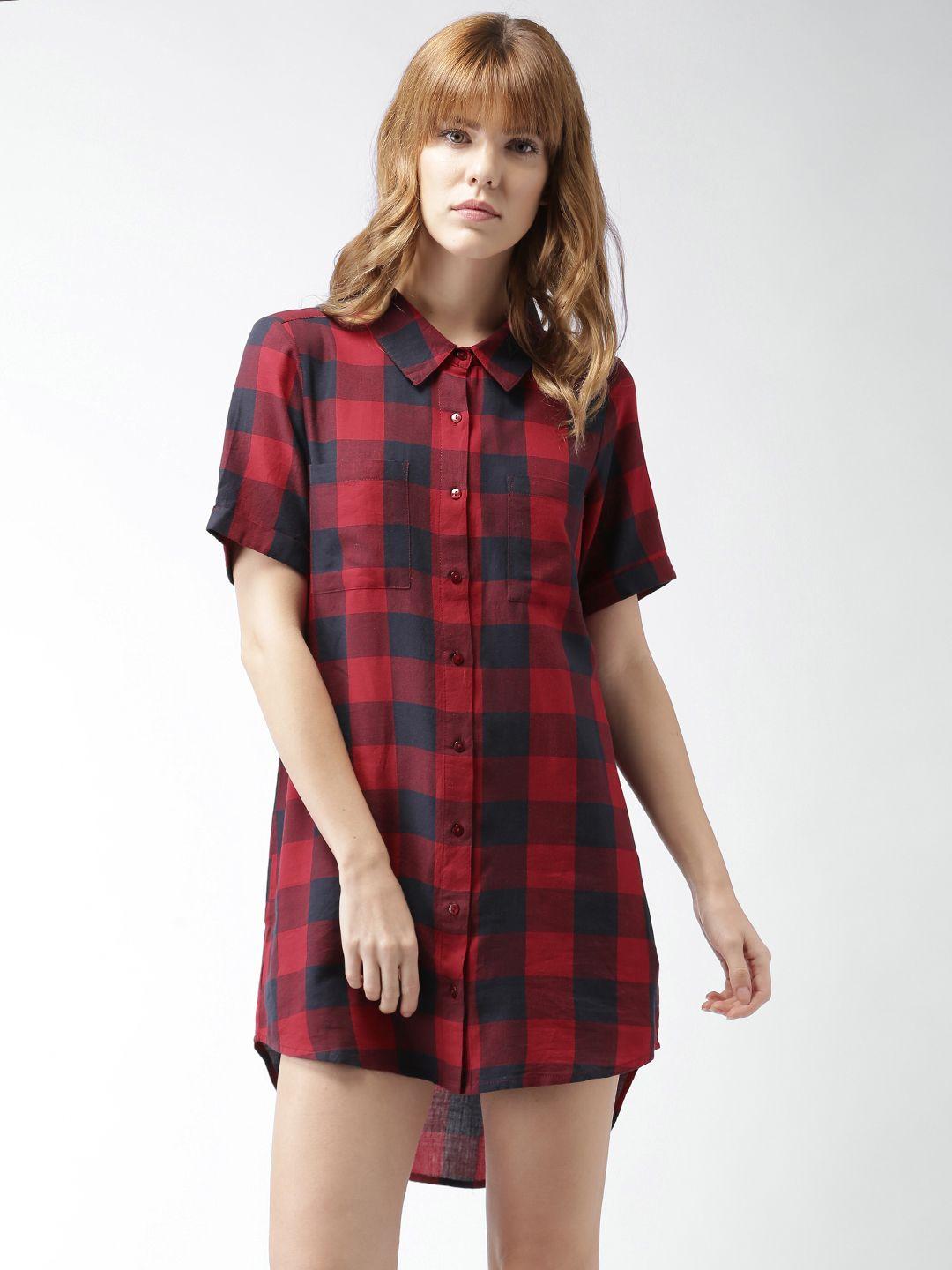 mast & harbour women red & navy checked shirt dress
