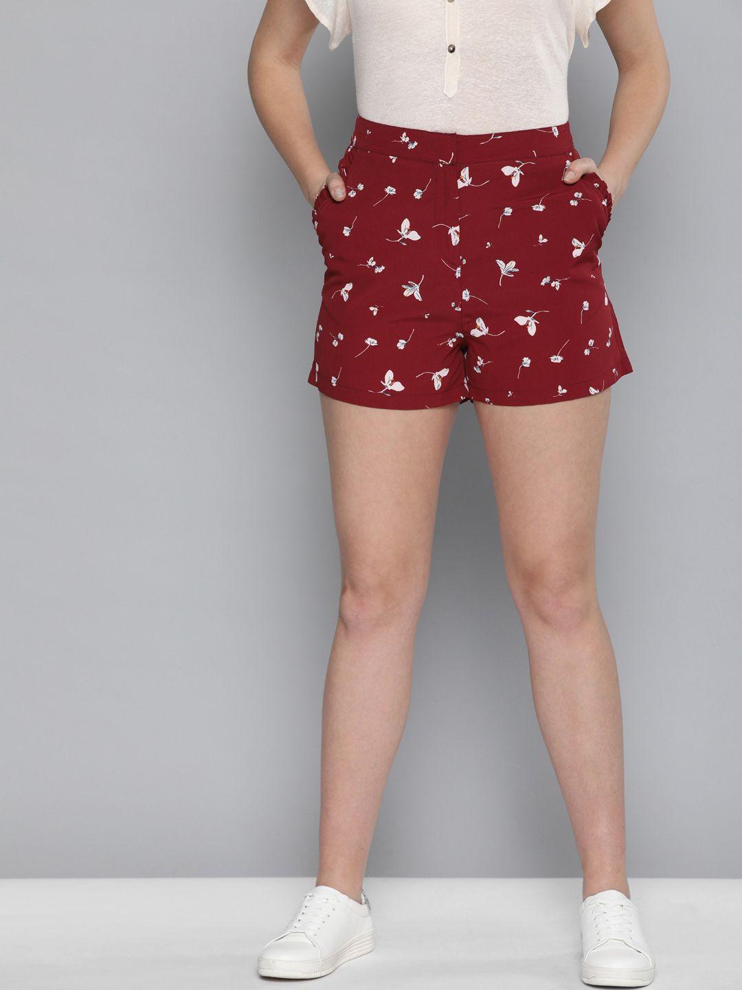 mast & harbour women red & white printed regular fit shorts