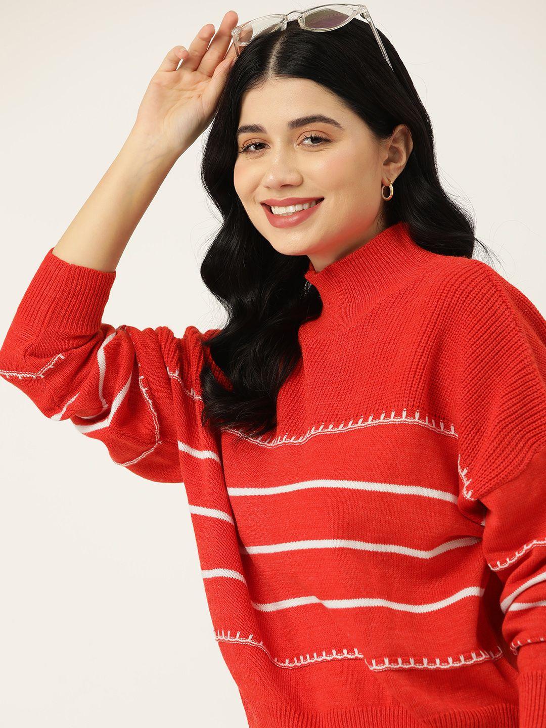 mast & harbour women red & white striped pullover