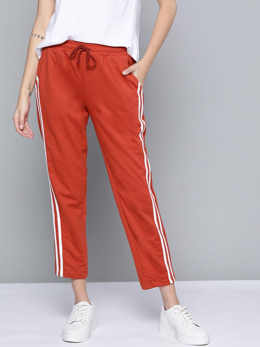 mast & harbour women red  side stripes cropped track pants