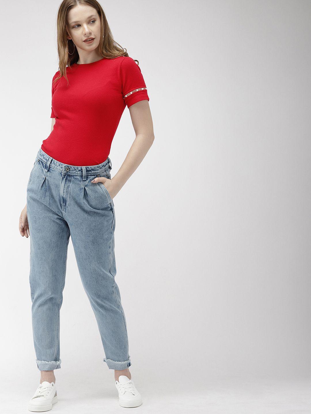 mast & harbour women red solid fitted top