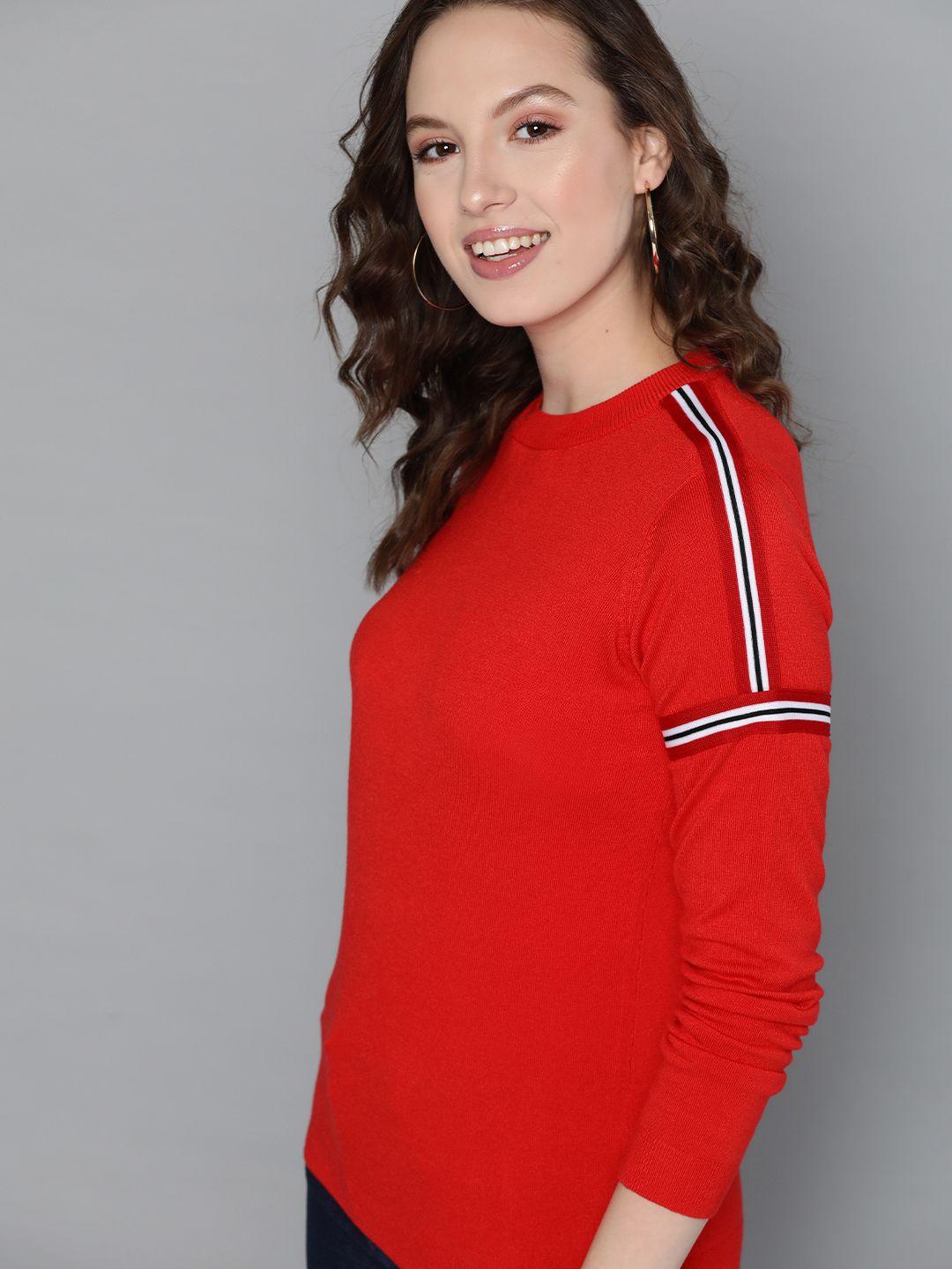 mast & harbour women red solid pullover sweater