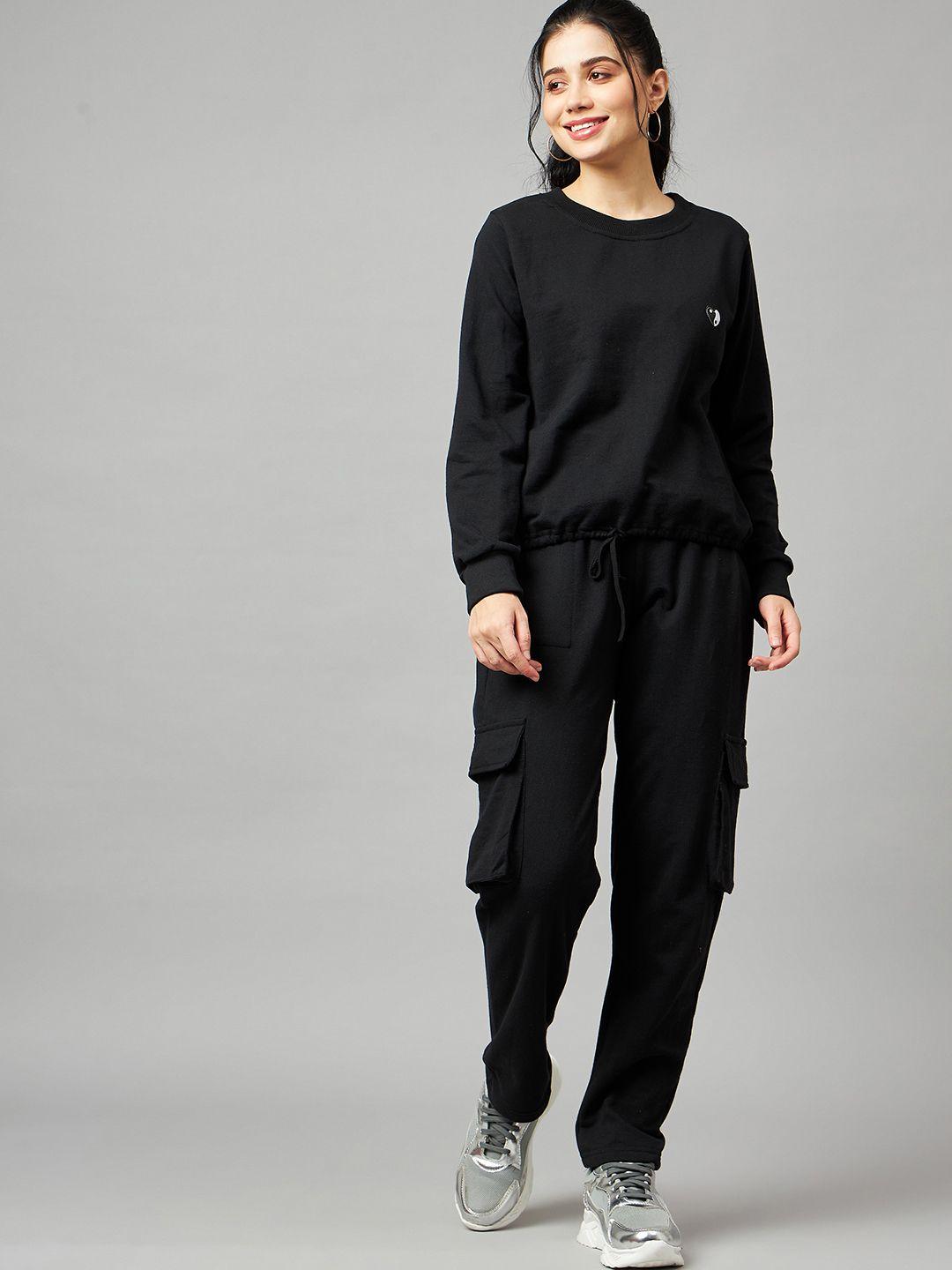 mast & harbour women relaxed fit black cotton cargos