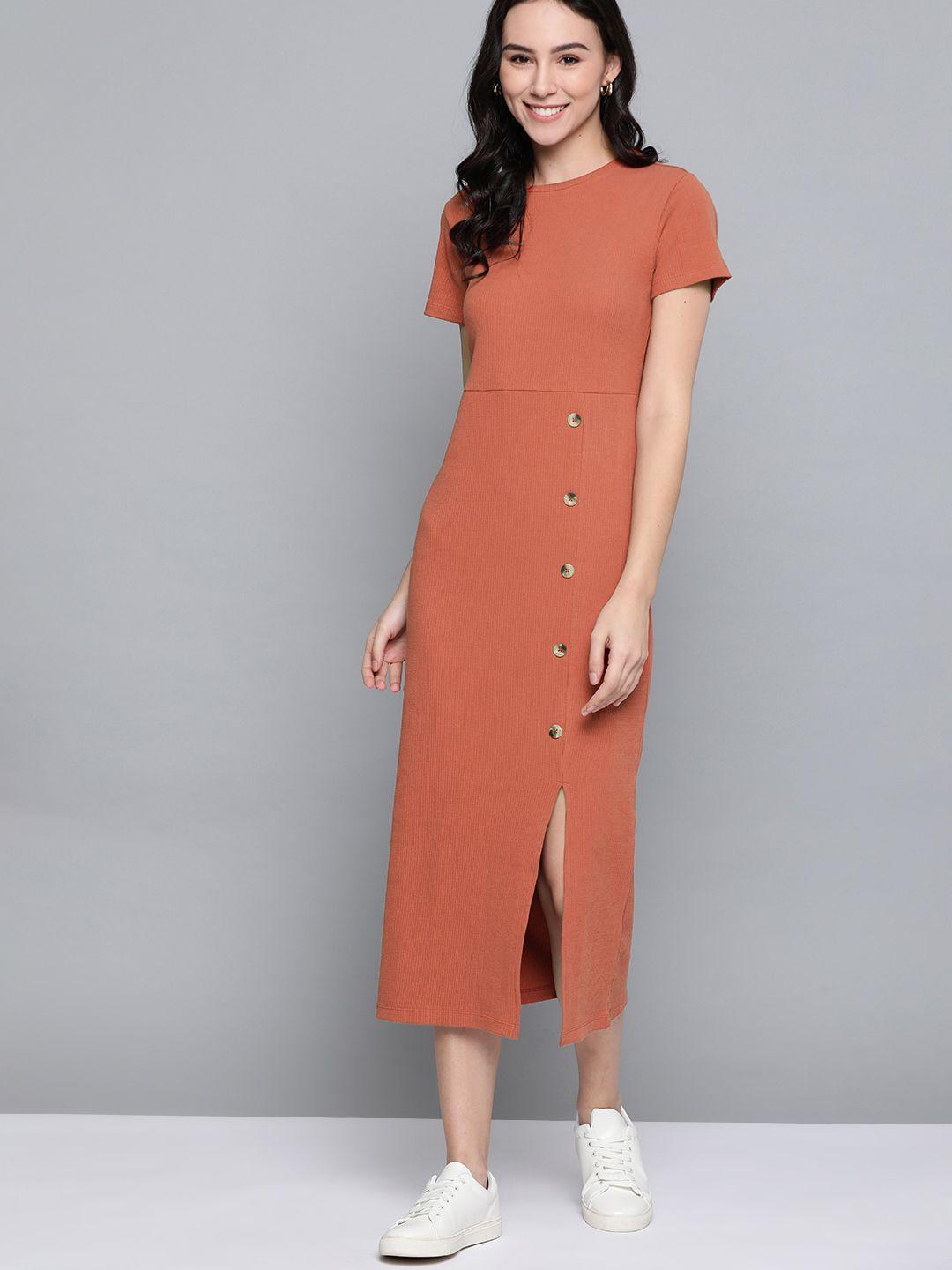 mast & harbour women rust brown ribbed a-line dress