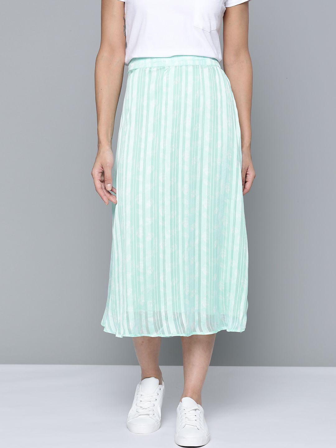 mast & harbour women sea green striped a-line skirt