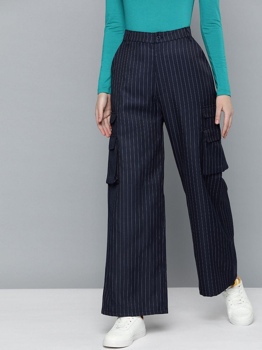mast & harbour women striped cargos style parallel trousers