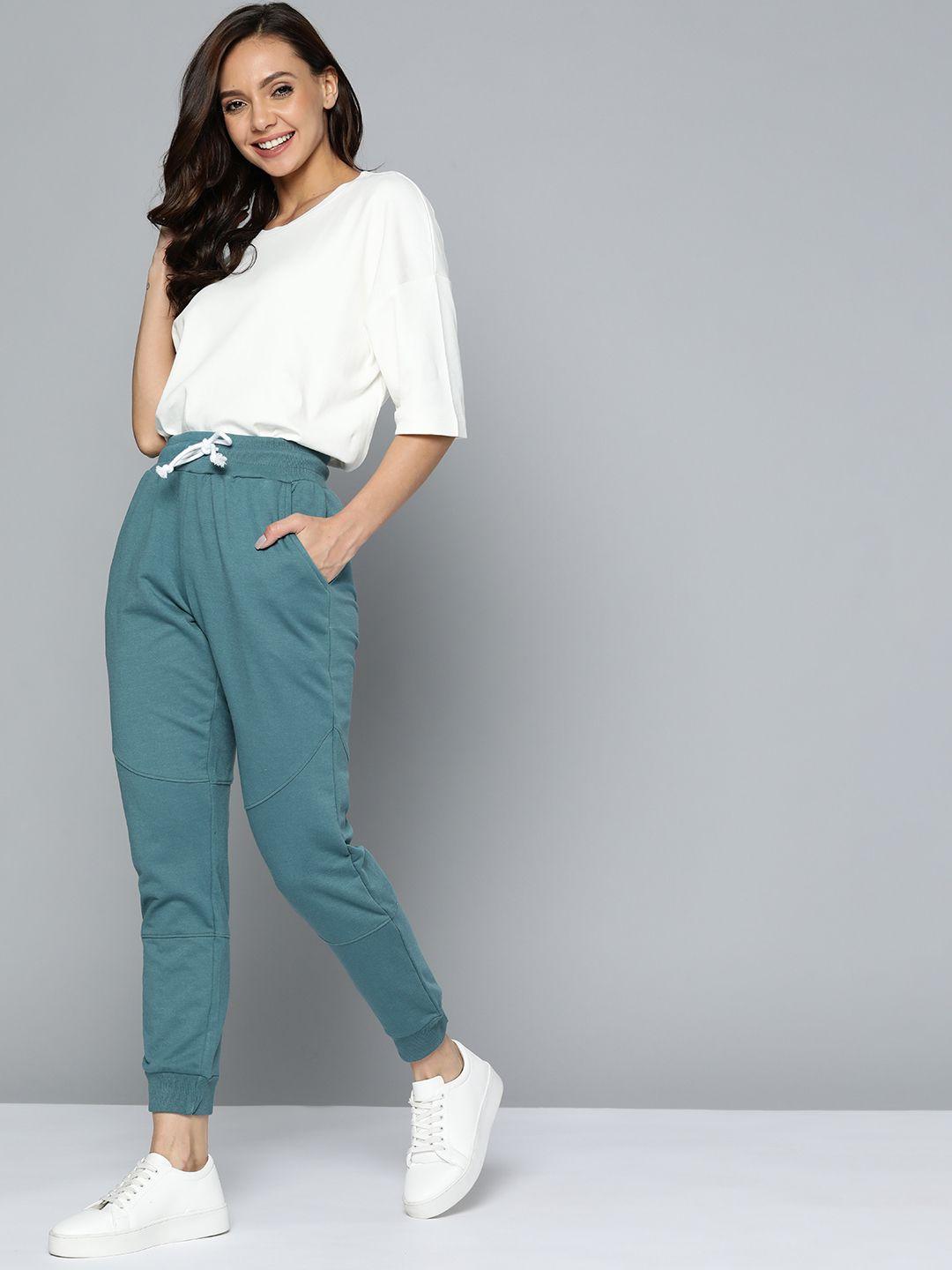 mast & harbour women teal blue solid joggers
