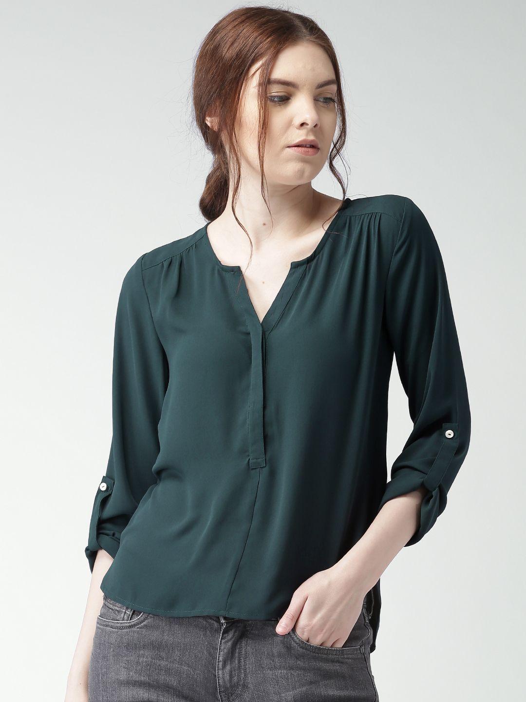 mast & harbour women teal blue solid shirt style top