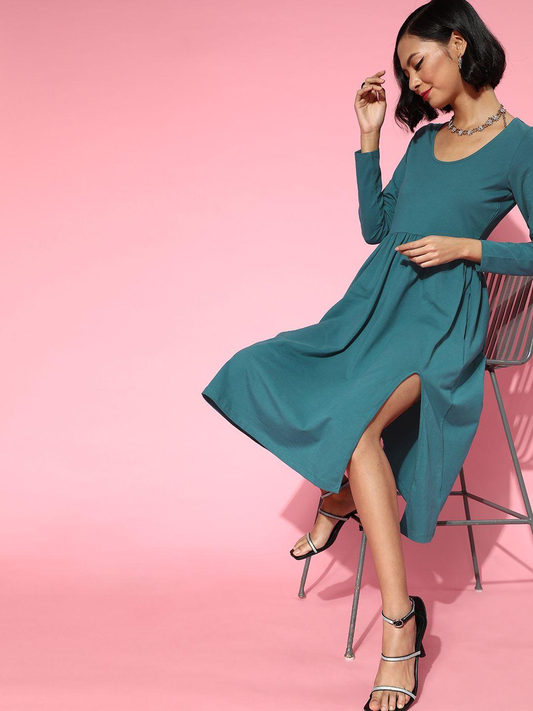 mast & harbour women tranquil teal solid dress