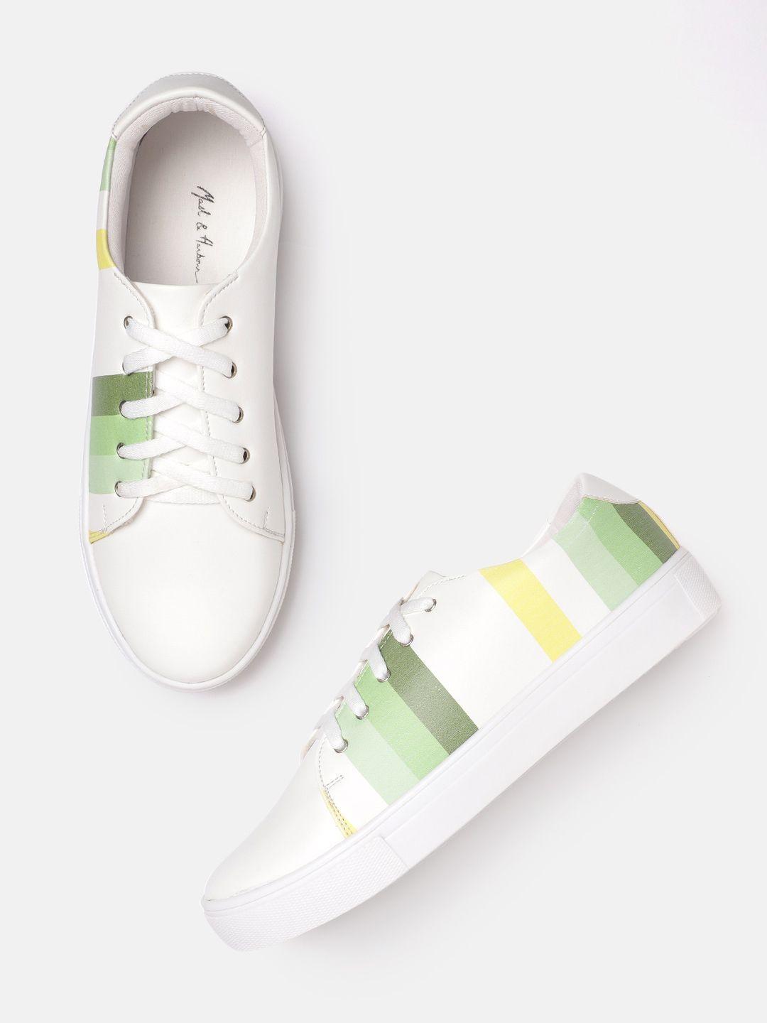 mast & harbour women white & green striped sneakers