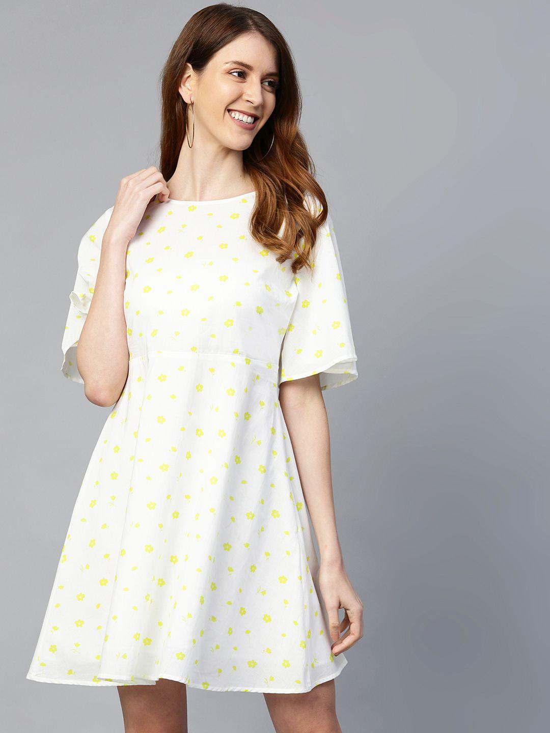 mast & harbour women white & lime green printed a-line dress
