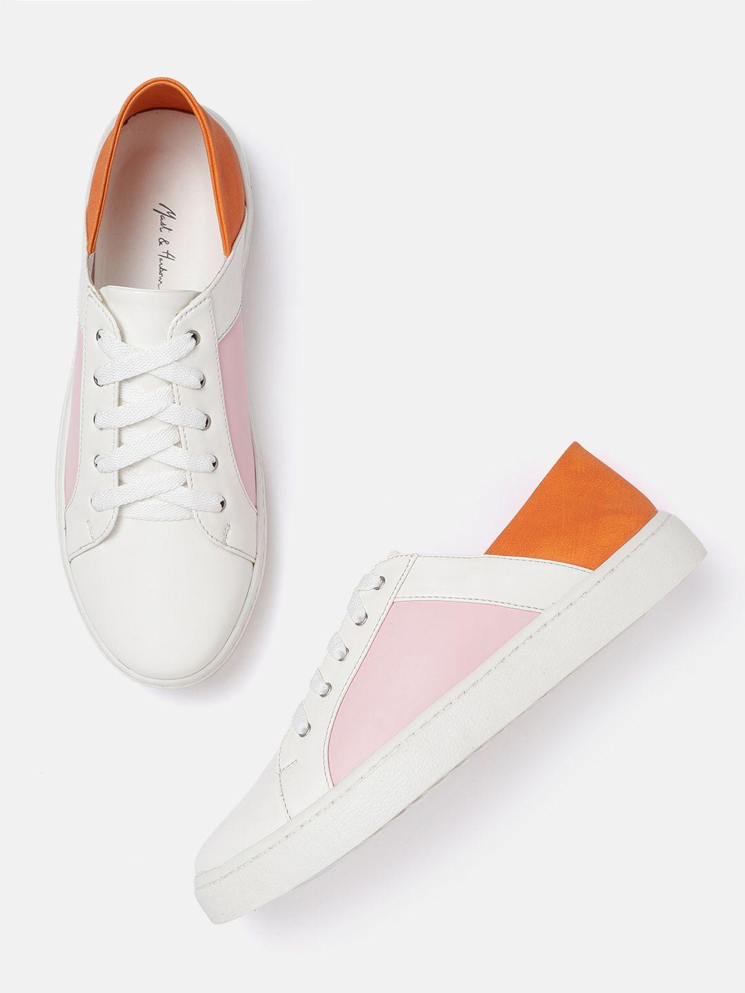 mast & harbour women white & pink colourblocked sneakers