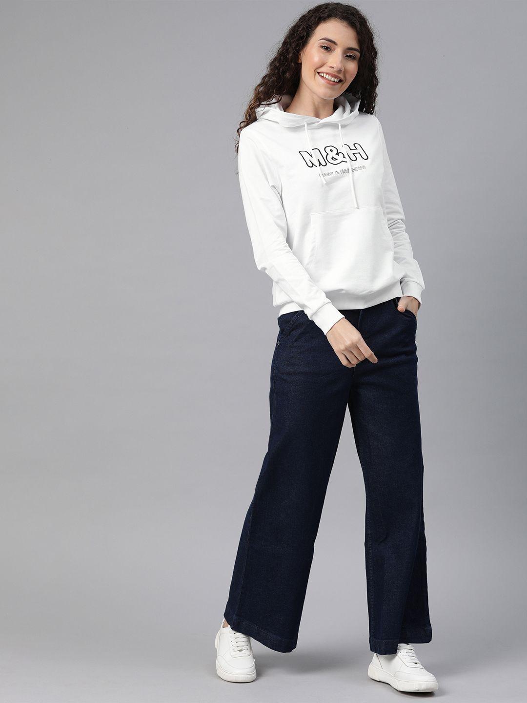 mast & harbour women white embroidered hooded sweatshirt