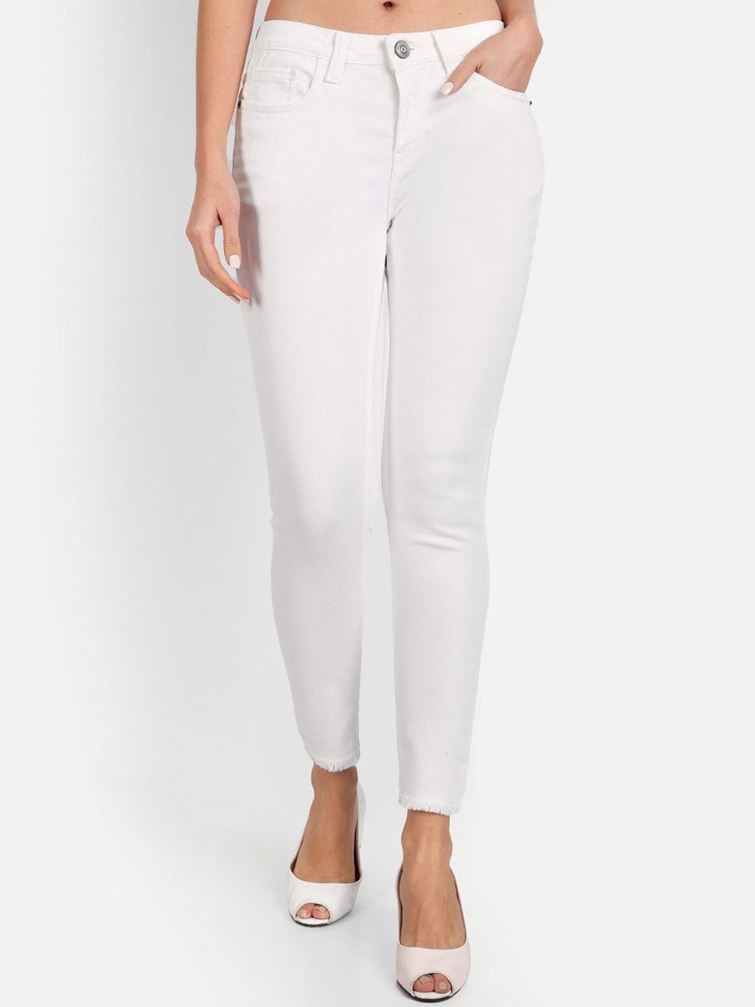 mast & harbour women white mid-rise skinny fit stretchable jeans