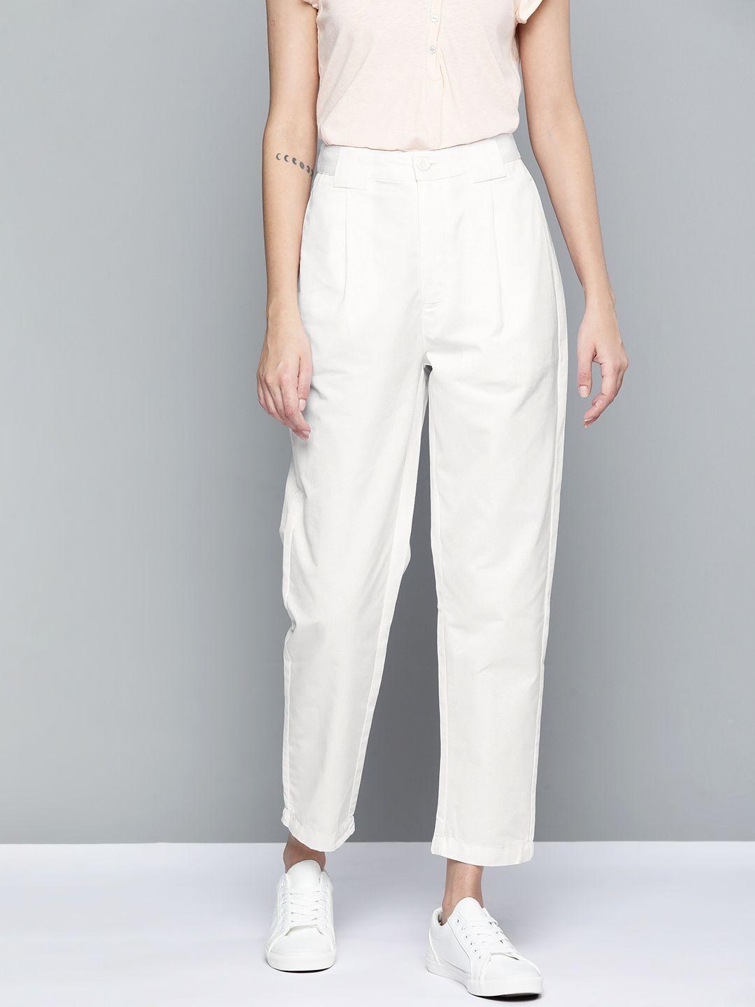 mast & harbour women white pleated chinos trousers