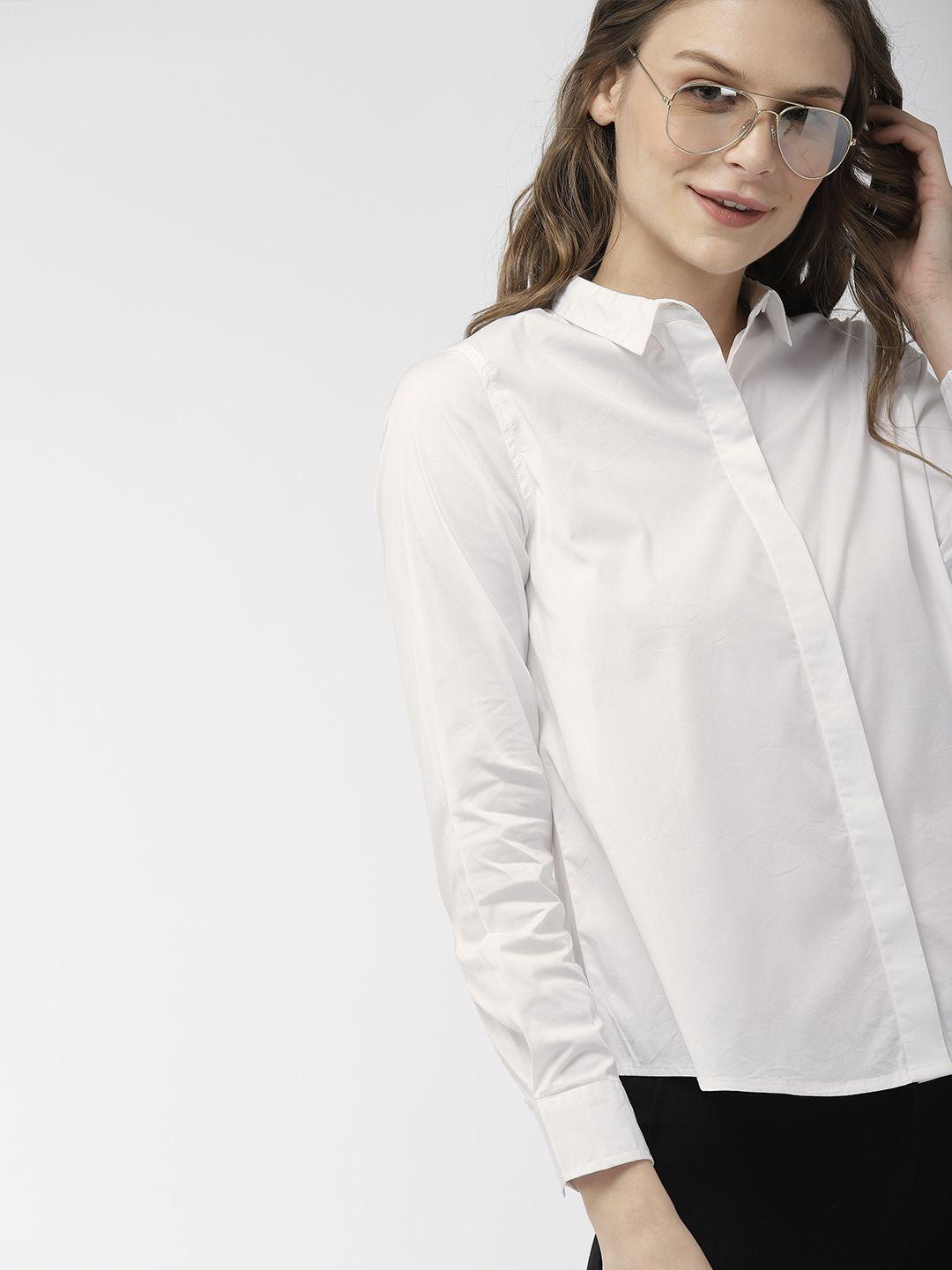 mast & harbour women white regular fit solid casual shirt