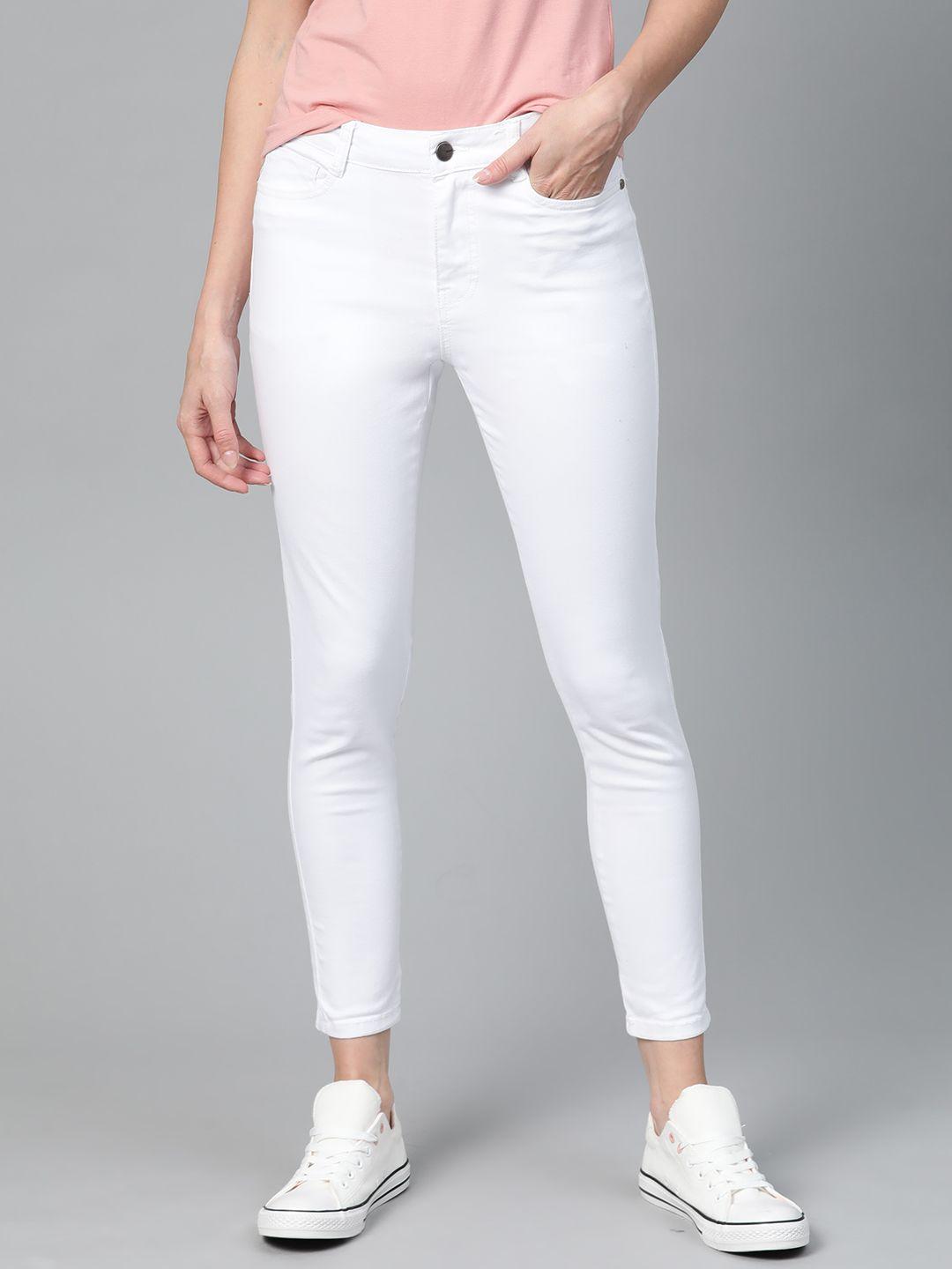 mast & harbour women white skinny fit mid-rise clean look stretchable cropped jeans