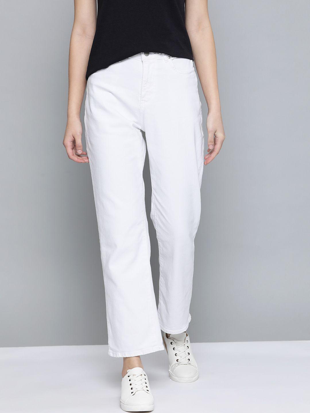 mast & harbour women white straight fit high-rise stretchable jeans