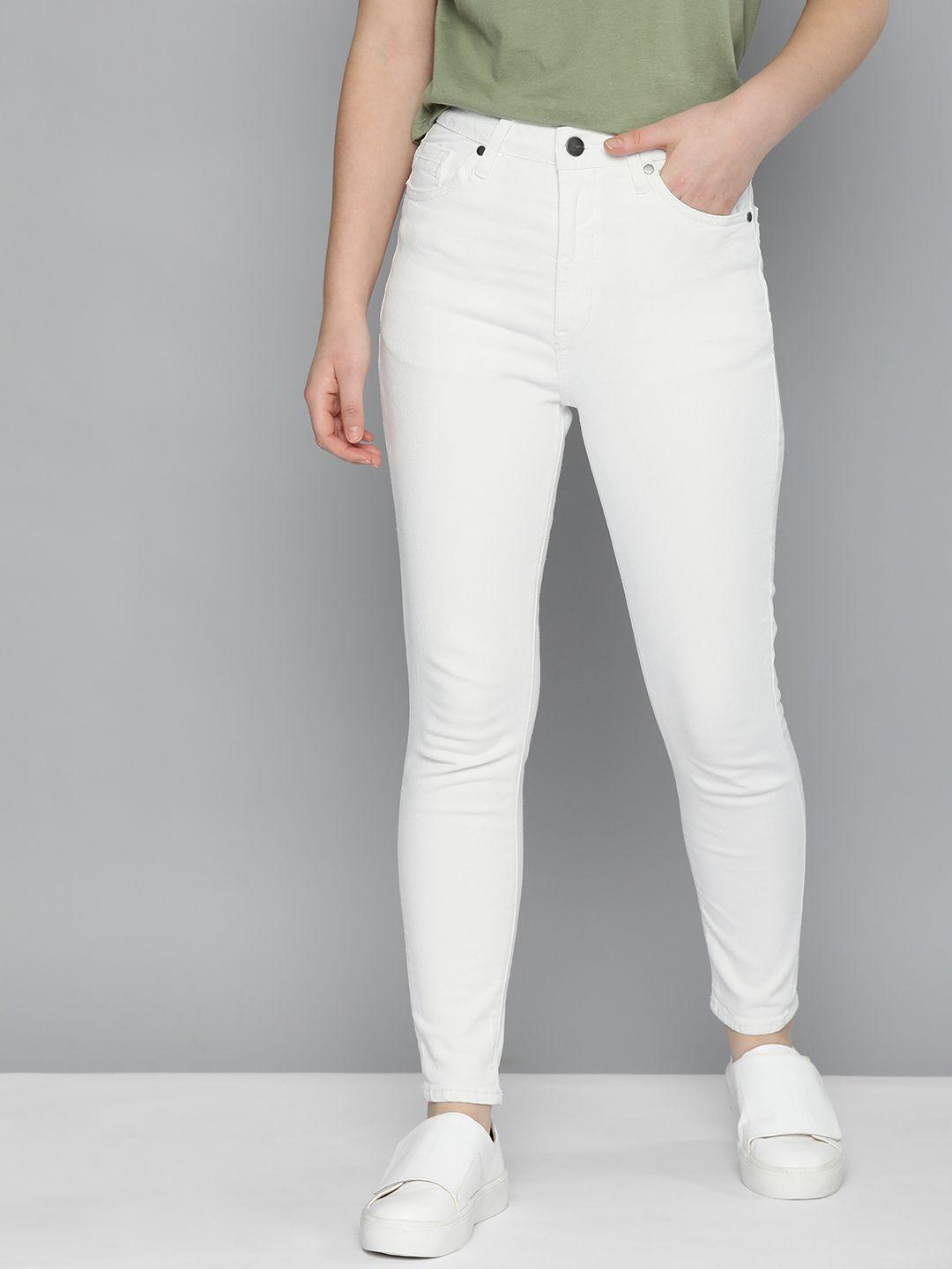 mast & harbour women white super skinny fit high-rise clean look stretchable jeans