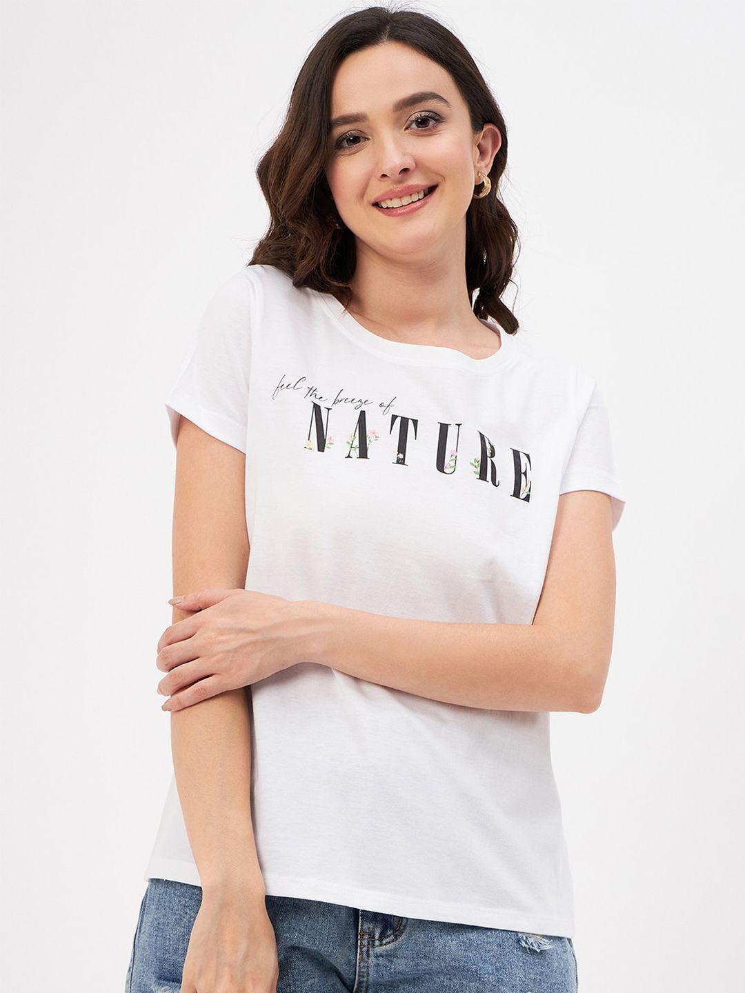 mast & harbour women white typography printed pure cotton raw edge t-shirt