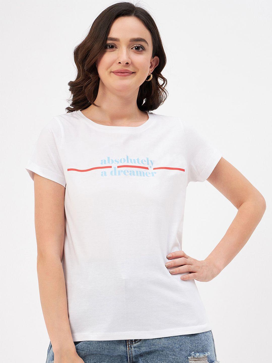 mast & harbour women white typography pure cotton t-shirt