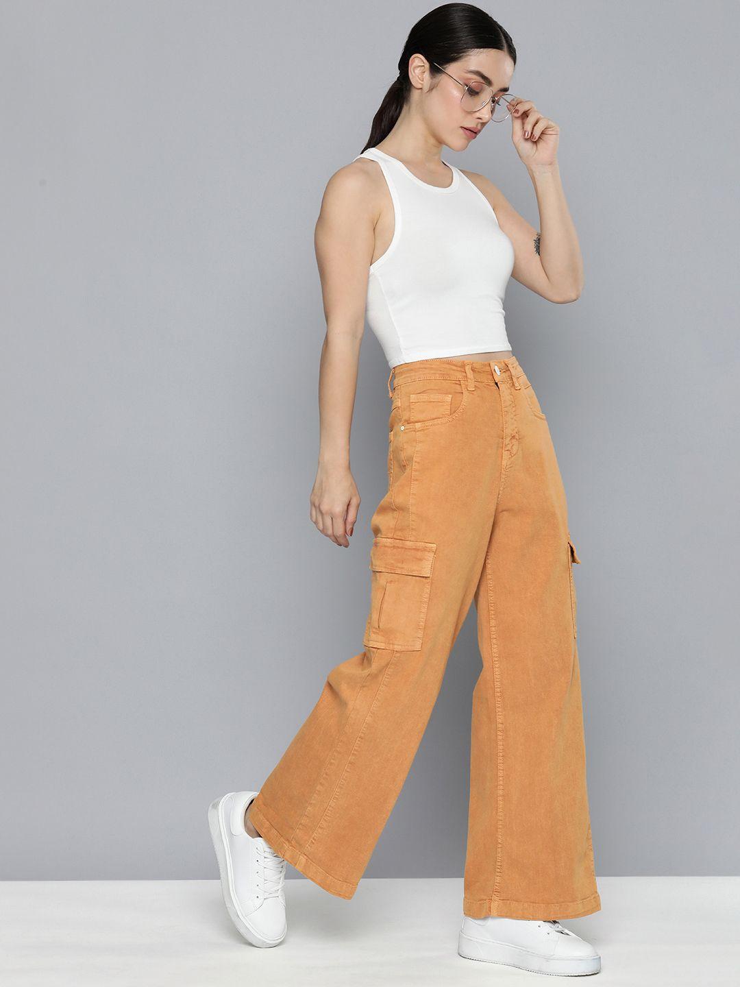 mast & harbour women wide leg mid-rise stretchable casual jeans