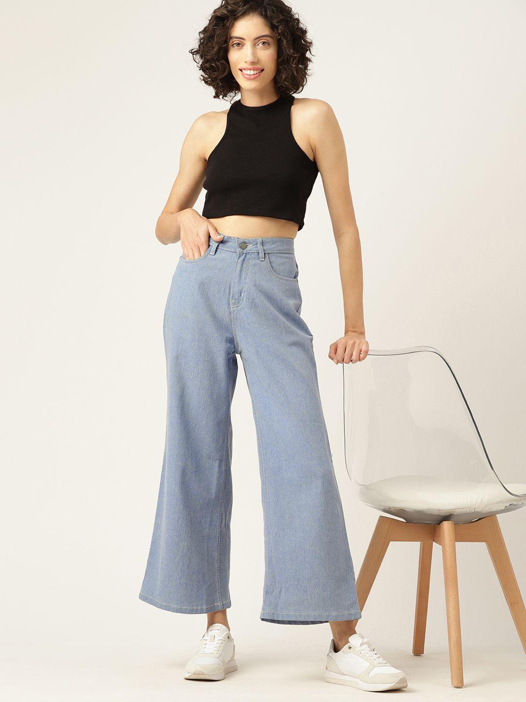 mast & harbour women wide leg stretchable cropped jeans