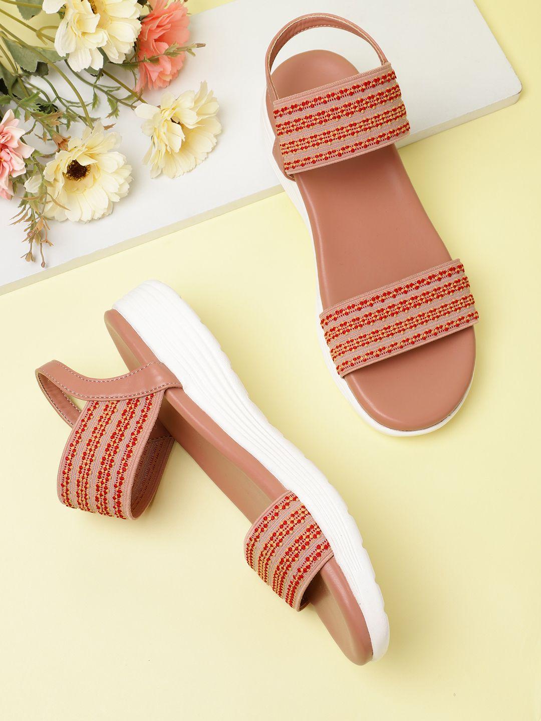 mast & harbour women woven design & striped open toe flats