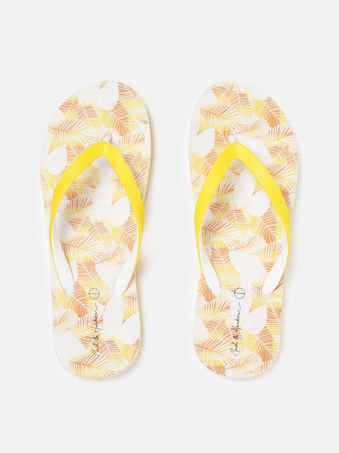 mast & harbour women yellow & white printed thong flip-flops