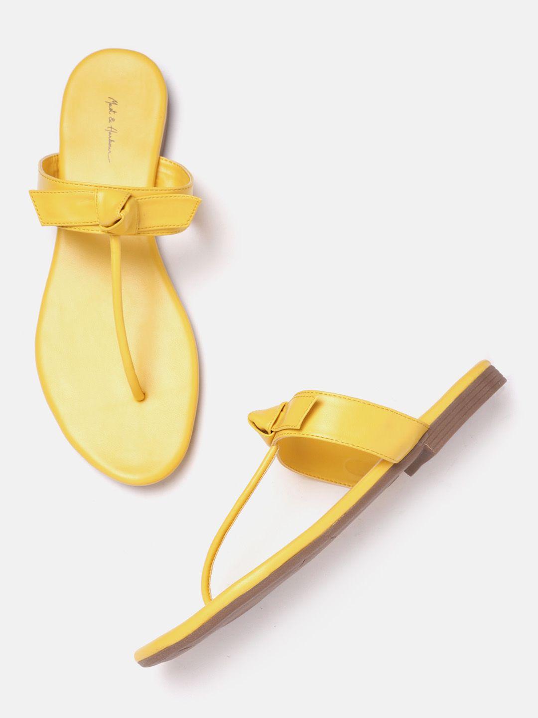 mast & harbour women yellow solid t-strap flats with bows