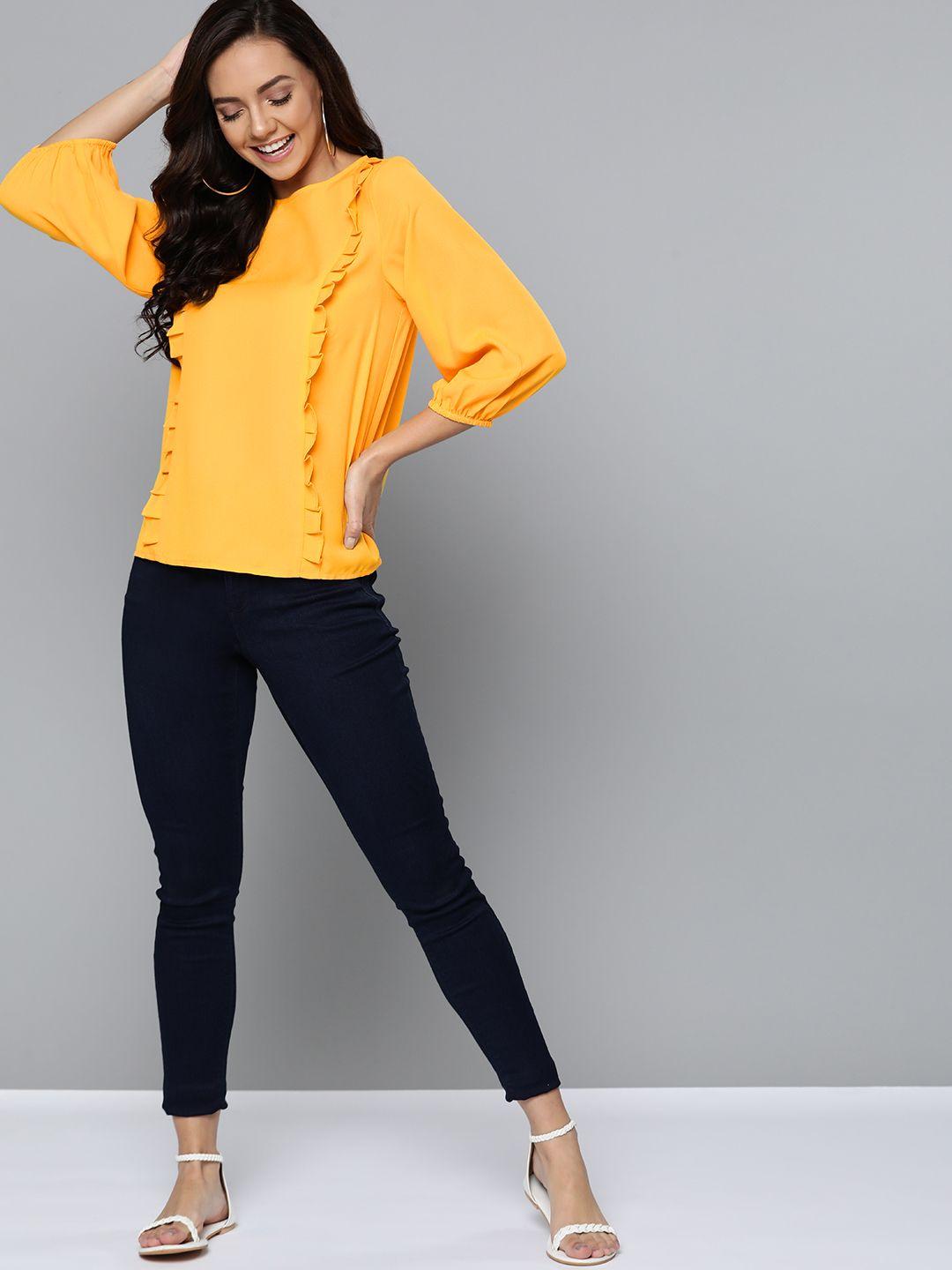 mast & harbour women yellow solid top