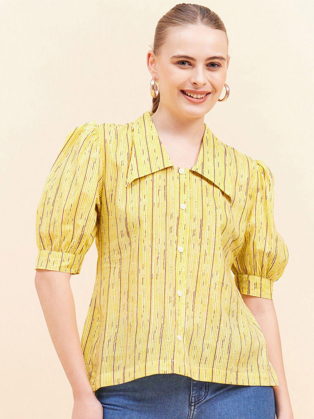 mast & harbour yellow & pink striped cotton shirt style top