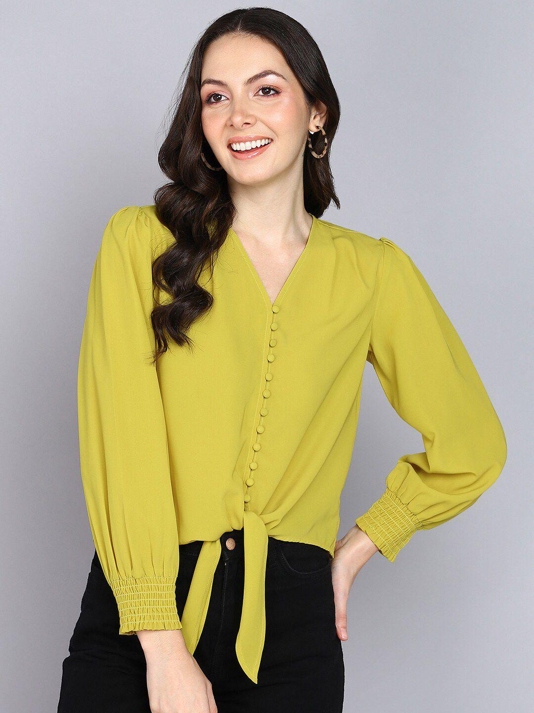 mast & harbour yellow puff sleeve crepe top