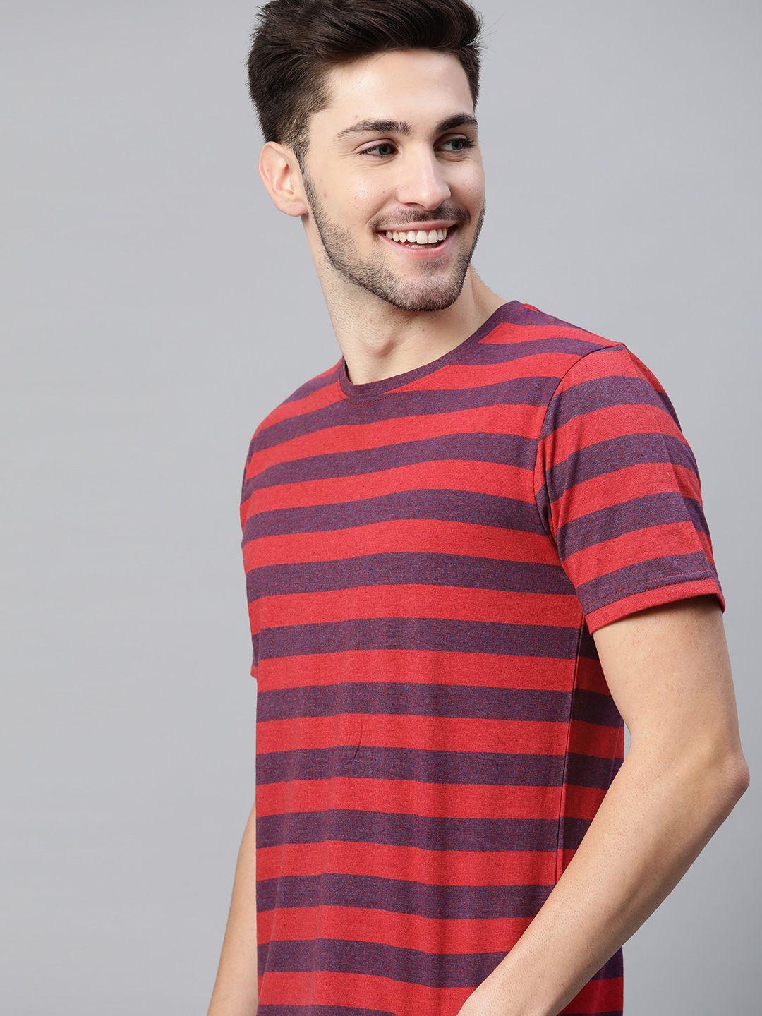 mast  harbour men coral red  purple pure cotton striped pure cotton t-shirt